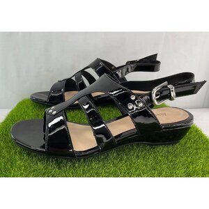New Alaruba Womens Patent Leather Strappy Wedge Sandals With Adjustable Buckle C